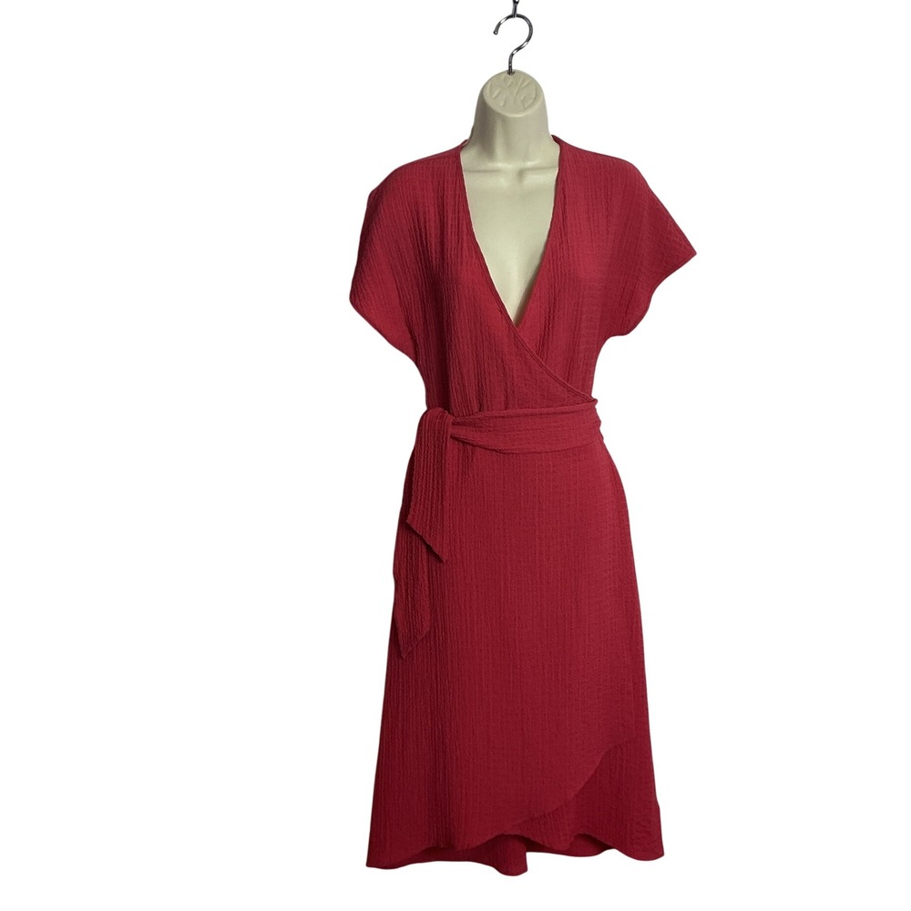 Evereve XS Naomi Wrap Coral Spice Lightweight Gauze Dress